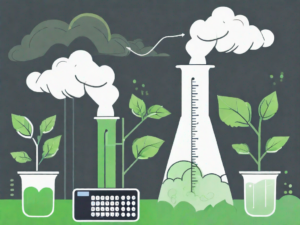 laboratory equipment, plants, and clouds symbolizing GHG emission factors and carbon accounting.